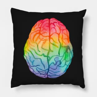 Watercolor Rainbow Brain (dark) Pillow