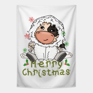 Kids Cow Christmas Cute Cow Merry Christmas Xmas Matching HO HO HO Tapestry