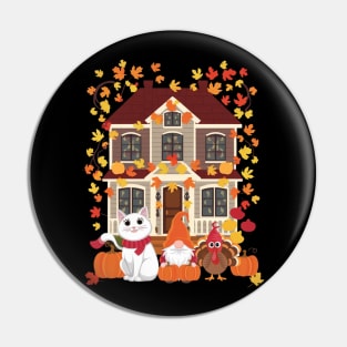 Happy Autumn Thanksgiving British Longhair Cat Gnome Turkey Pin