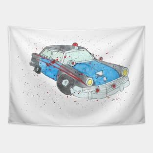 Vintage Police Car Splatter Art Tapestry