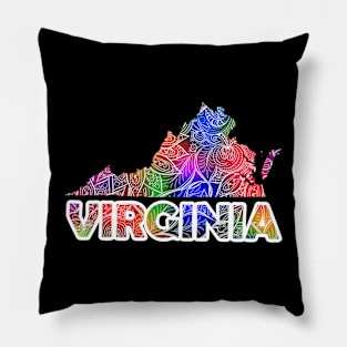 Colorful mandala art map of Virginia with text in pink and green Colorful mandala art map of Virginia with text in multicolor pattern Pillow