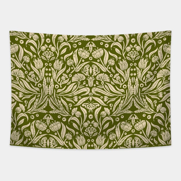 Block Printing Green Flowers Tapestry by Simplulina