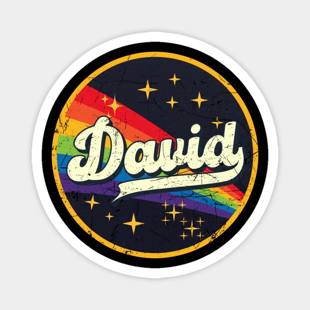 David // Rainbow In Space Vintage Grunge-Style Magnet by LMW Art