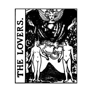 The Lovers Tarot Card Black and White T-Shirt