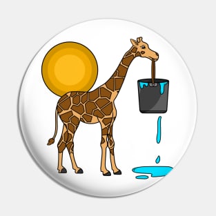 Cute giraffe with an overflowing bucket of water Pin