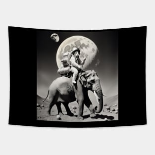 Astronaut cat riding elephant on moon Tapestry