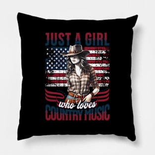 Just A Who Loves Country Music - Patriotic Cow Pillow