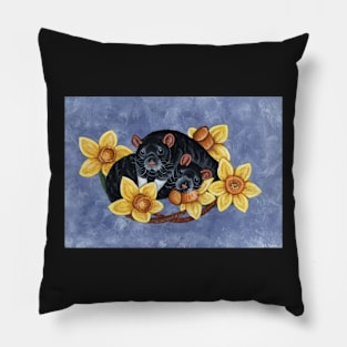 Rats and Daffodils Pillow