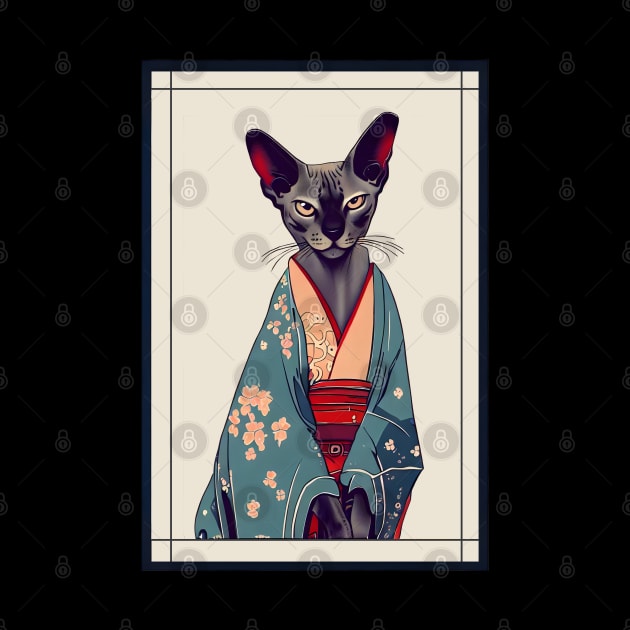 Oriental Shorthair cat Japanese with kimono vintage by Deartexclusive