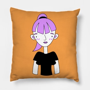 Hand Drawn Girl with Ponytail Character Profile Pillow