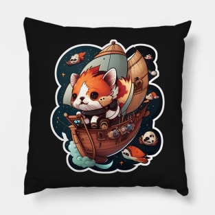 Red Panda on a Pirate Ship in Space Sticker Pillow