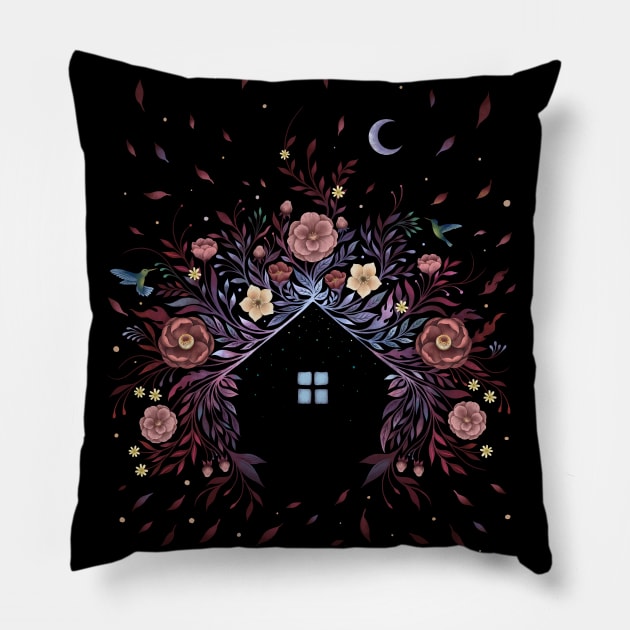 Tiny House - Windy Night Pillow by Episodic Drawing