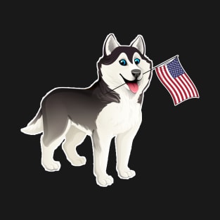 American Flag Siberian Husky Dog Love T-Shirt