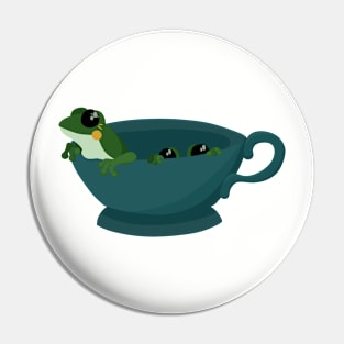 Frog in a Navy Cup Pin