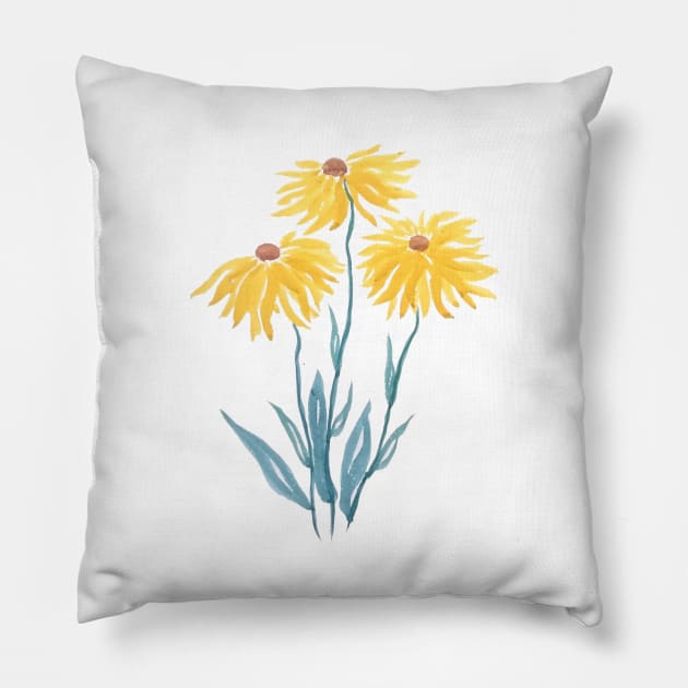 three abstract yellow flower painting Pillow by colorandcolor