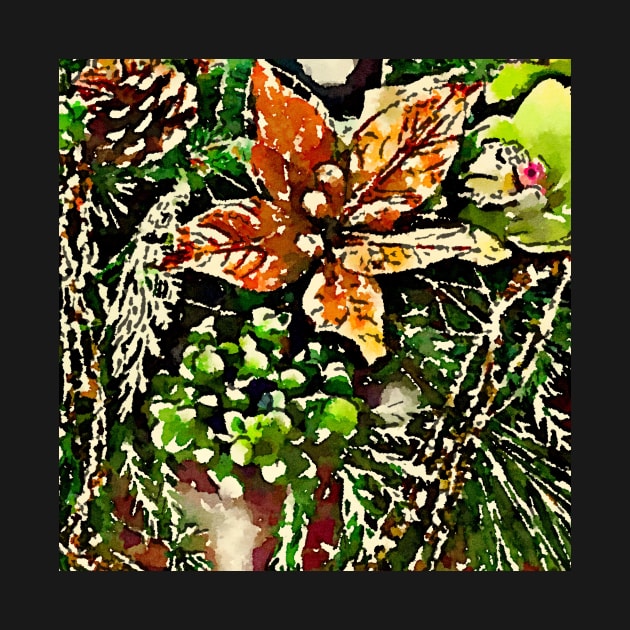 Bronze poinsettia and pine cone print by Dillyzip1202