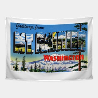 Greetings from Mt. Rainier Washington - Vintage Large Letter Postcard Tapestry