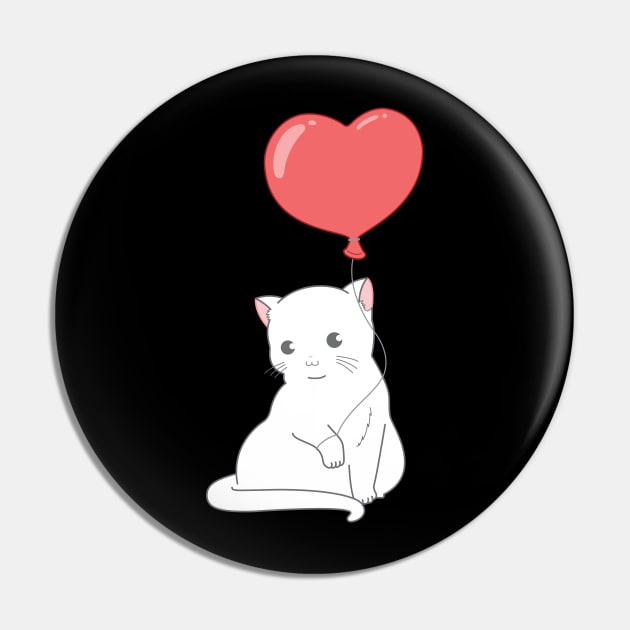 Cat With Heart Balloon Pin by The Kitten Gallery