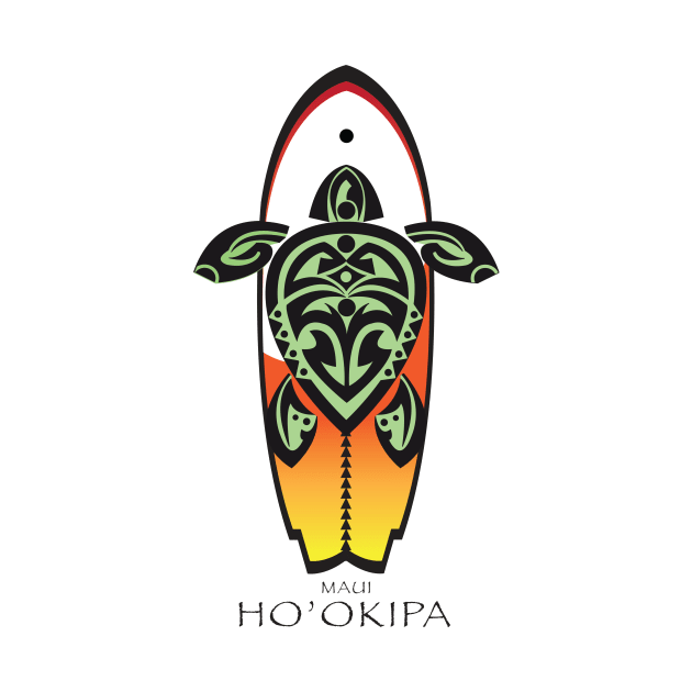 Tribal Turtle Tattoo Surfer Dude / Ho'okipa / Orange and Yellow by srwdesign