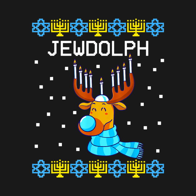 Jewdolph Ugly Hanukkah Sweater Reindeer Menorah Chanukah by Jesse J Campbell