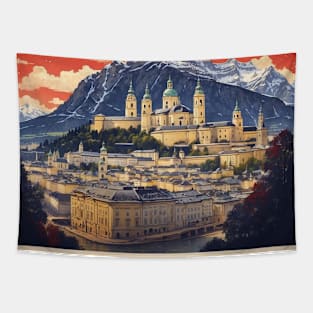 Salzburg Austria Vintage Travel Retro Tourism Tapestry