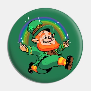 Leprechaun Middle Finger Up Luck You Rainbow St. Patrick's Day Pin