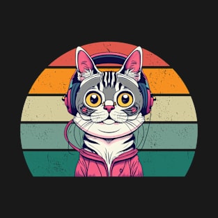 Cute cat wearing headphones T-Shirt