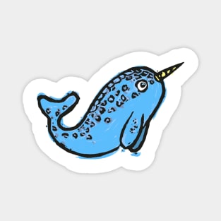 Cute narwhal illustration blue whale Magnet