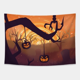 Spooky pumpkin colorful landscape Tapestry