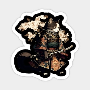 Cat Samurai Katana Sword And Japanese Kanji Magnet