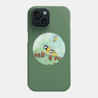 Great Tit Birds on a Hawthorn Branch Phone Case