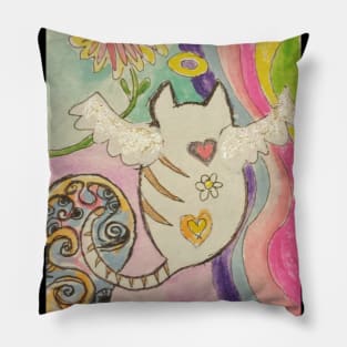 cat angel abstract  watercolor painting Pillow