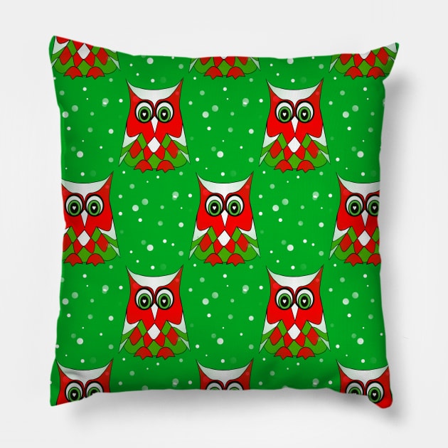 CHRISTMAS Owl Pattern Green Pillow by SartorisArt1