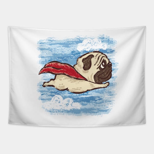 Flying Pug dog Tapestry by sanogawa