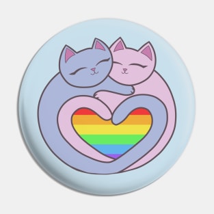 Rainbow Pride Heart Cats Kawaii Pin