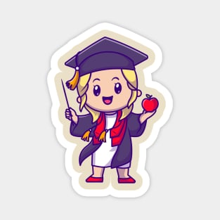 Cute Girl Graduation Cartoon Magnet