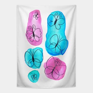 Watercolor Pink and Blue Butterflies Tapestry