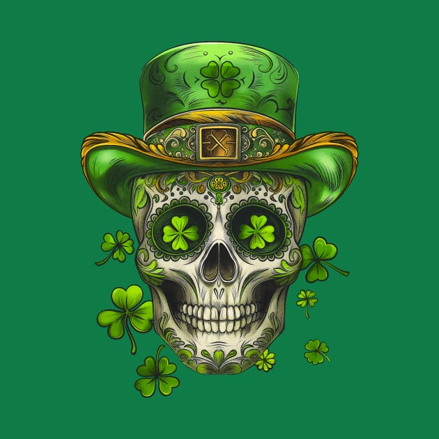 Sugar Skull St Patrick Day of the Dead Lucky Shamrock by Wintrly