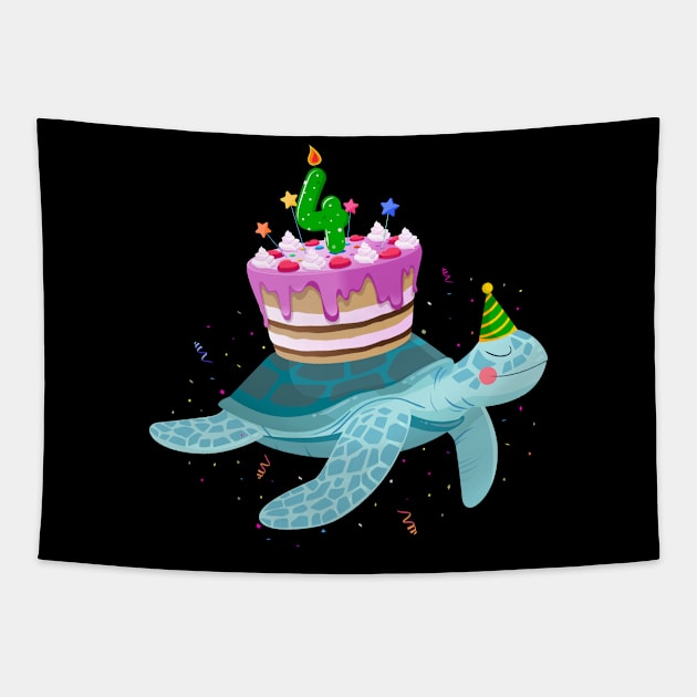 Turtle 4th Birthday 4 Years Old Turtles Reptiles Testudines Tapestry by Msafi