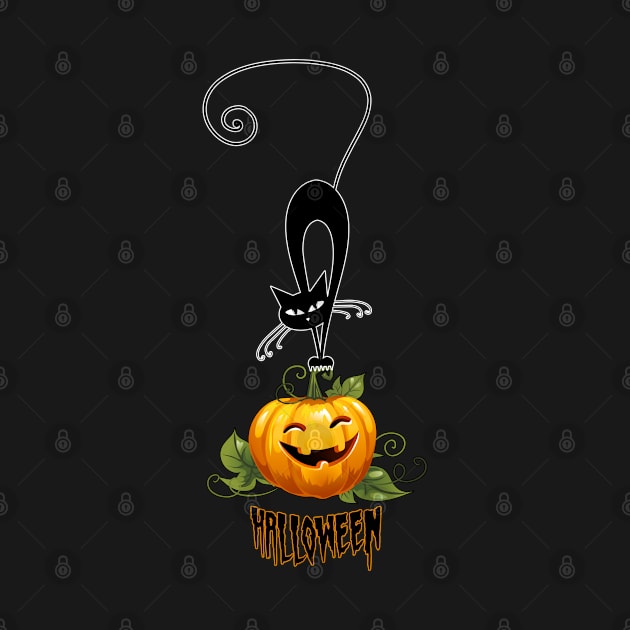 Spooky Duo: A Black Cat and Jack-o'-Lantern - Happy Halloween by KrasiStaleva