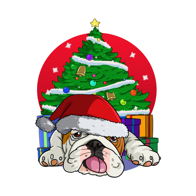 English Bulldog Santa Hat Merry Christmas by Noseking