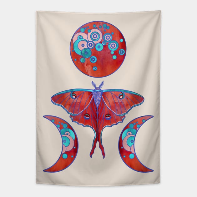 Luna Moth and Triple Moon - Blood Red Tapestry by Olooriel