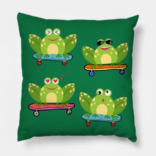 Frog on Skateboard Pillow