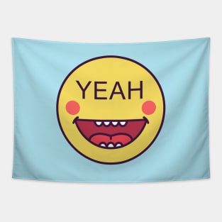 Emoji face icon with phrase Yeah Tapestry