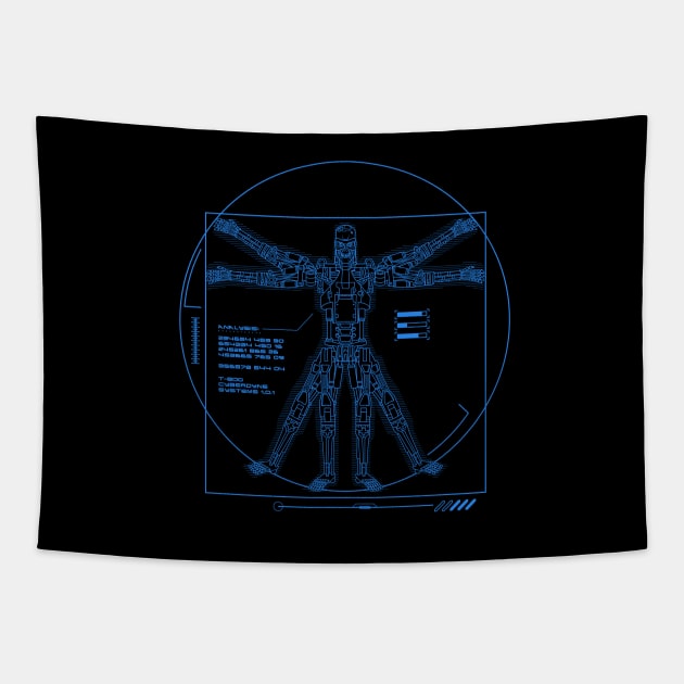 Vitruvian T-800 (Electric Blue) Tapestry by demonigote