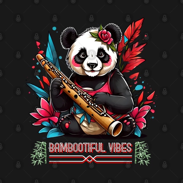 BAMBOOTIFUL VIBES ROCKABILLY PANDA BEAR PLAYING BAMBOO FLUTE by StayVibing