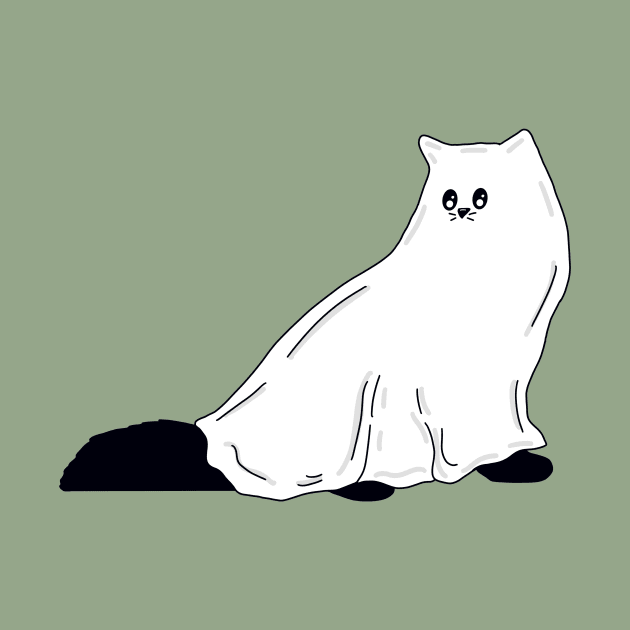 Fluffy Ghost Cat With Fall Green by missmann