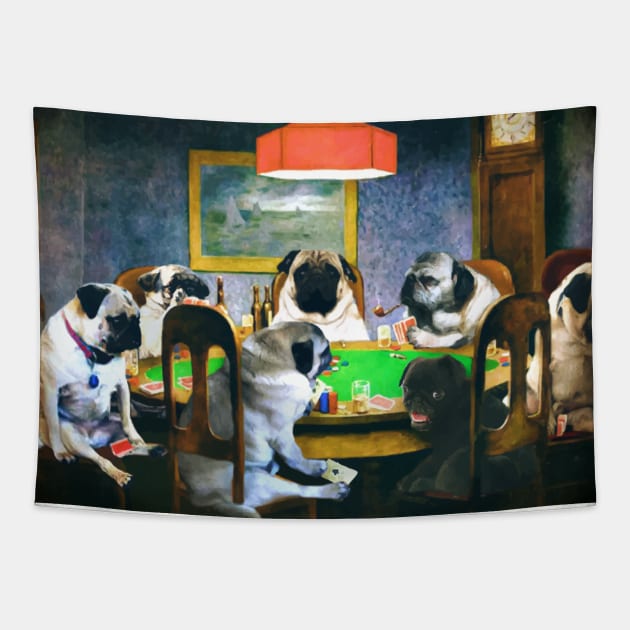 Pugs playing poker Tapestry by darklordpug