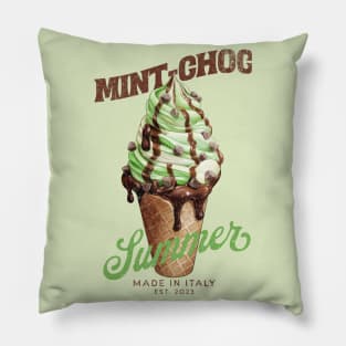 Mint chocolate chips ice cream cone - italian summer Pillow