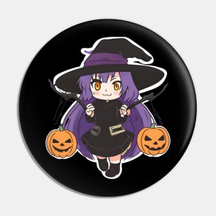 Witchcraft Chibi anime Character Design with Pumpkins Halloween concept Pin